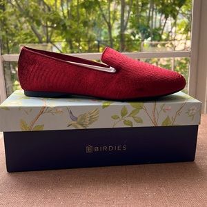 Birdies Starling Burgundy Red Velvet Python Smoking Loafers Slippers Flats